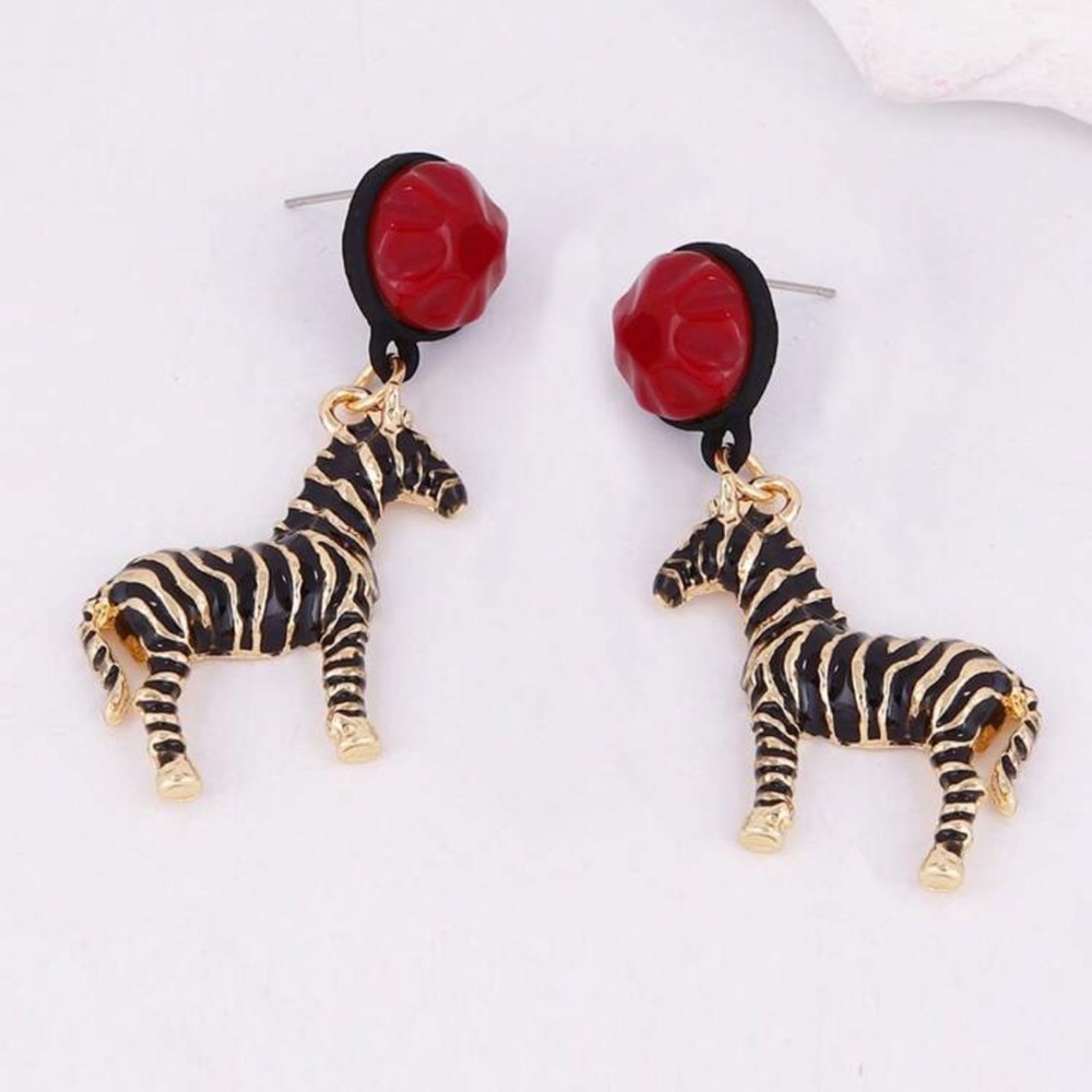 Gold and Black Zebra Earrings Animal Accessories - Picture 7 of 9
